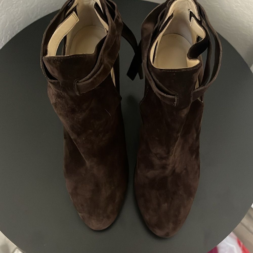 JIMMY CHOO Marina Tie Strap Brown Suede Booties, Size 36.5 (US- 6) - Picture 5 of 11
